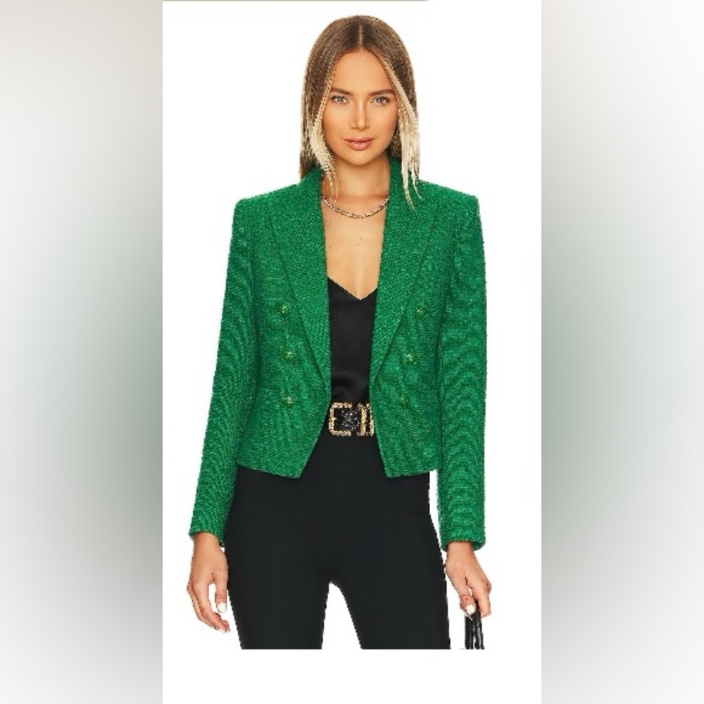 L’Agence Brooke Tweed Cropped Blazer in Clover Green